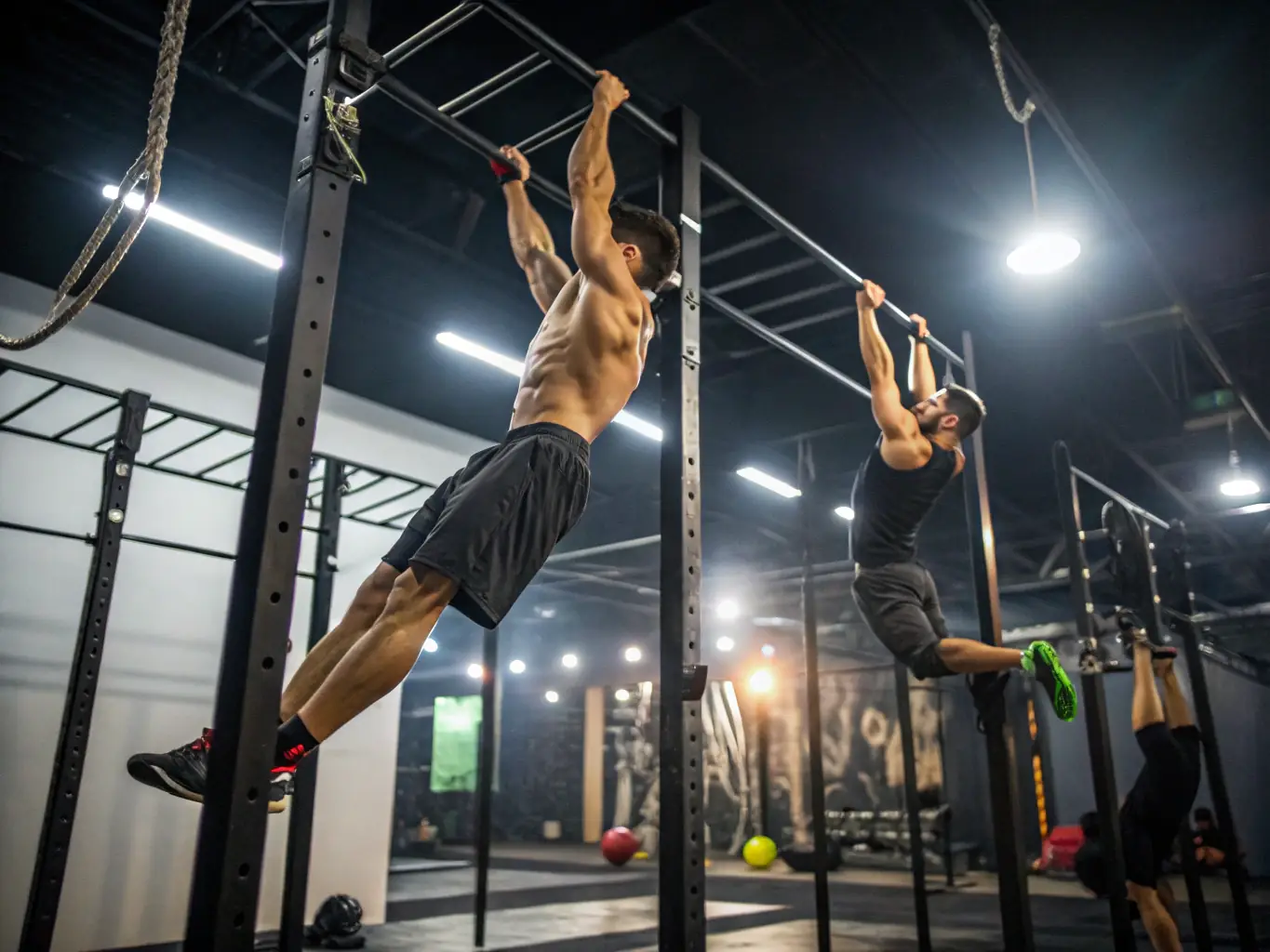 An image of advanced gymnasts executing high-level skills on various apparatus, showcasing precision, power, and artistry.